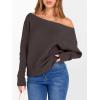 image:imageANRABESS Womens Off Shoulder Sweaters 2025 Fall Long Batwing Sleeve Loose Fit Knit Tops Casual Pullovers JumpersRed Coffee
