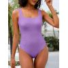 image:imageANRABESS Womens One Piece Swimsuit Square Neck Backless Solid Modest Full Coverage Ribbed Bathing Suits 2026 Summer SwimwearLight Purple