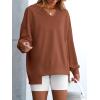 image:imageANRABESS Womens Oversized Sweatshirts Long Sleeve Tunic Shirts V Neck Loose Pullover Tops 2026 Spring Teen Girls OutfitCaramel Brown