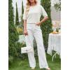 image:imageANRABESS Womens Short Sleeve Sweater Wool Blend Crewneck Lightweight Sweaters Tops Summer Spring Business Casual OutfitsCream White
