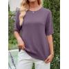 image:imageANRABESS Womens Short Sleeve Sweater Wool Blend Crewneck Lightweight Sweaters Tops Summer Spring Business Casual OutfitsGrey Purple