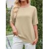 image:imageANRABESS Womens Short Sleeve Sweater Wool Blend Crewneck Lightweight Sweaters Tops Summer Spring Business Casual OutfitsParchment