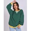 image:imageANRABESS Womens Striped Oversized Sweatshirts Crew Neck Long Sleeve Shirts Soft Color Block Pullover Top Fashion ClothingBlue Green