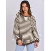 image:imageANRABESS Womens Striped Oversized Sweatshirts Crew Neck Long Sleeve Shirts Soft Color Block Pullover Top Fashion ClothingBrown White