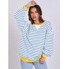 image:imageANRABESS Womens Striped Oversized Sweatshirts Crew Neck Long Sleeve Shirts Soft Color Block Pullover Top Fashion ClothingBule White