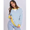 image:imageANRABESS Womens Striped Oversized Sweatshirts Crew Neck Long Sleeve Shirts Soft Color Block Pullover Top Fashion ClothingBule White