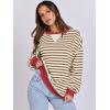 image:imageANRABESS Womens Striped Oversized Sweatshirts Crew Neck Long Sleeve Shirts Soft Color Block Pullover Top Fashion ClothingCaramel White