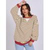 image:imageANRABESS Womens Striped Oversized Sweatshirts Crew Neck Long Sleeve Shirts Soft Color Block Pullover Top Fashion ClothingCaramel White