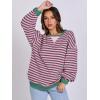 image:imageANRABESS Womens Striped Oversized Sweatshirts Crew Neck Long Sleeve Shirts Soft Color Block Pullover Top Fashion ClothingGrey Pink