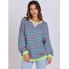image:imageANRABESS Womens Striped Oversized Sweatshirts Crew Neck Long Sleeve Shirts Soft Color Block Pullover Top Fashion ClothingPink Green