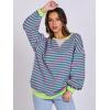 image:imageANRABESS Womens Striped Oversized Sweatshirts Crew Neck Long Sleeve Shirts Soft Color Block Pullover Top Fashion ClothingPink Green