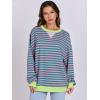 image:imageANRABESS Womens Striped Oversized Sweatshirts Crew Neck Long Sleeve Shirts Soft Color Block Pullover Top Fashion ClothingPink Green