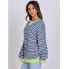 image:imageANRABESS Womens Striped Oversized Sweatshirts Crew Neck Long Sleeve Shirts Soft Color Block Pullover Top Fashion ClothingPink Green