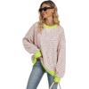 image:imageANRABESS Womens Striped Oversized Sweatshirts Crew Neck Long Sleeve Shirts Soft Color Block Pullover Top Fashion ClothingPink Green Yellow Stripe