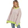 image:imageANRABESS Womens Striped Oversized Sweatshirts Crew Neck Long Sleeve Shirts Soft Color Block Pullover Top Fashion ClothingPink Green Yellow Stripe