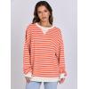 image:imageANRABESS Womens Striped Oversized Sweatshirts Crew Neck Long Sleeve Shirts Soft Color Block Pullover Top Fashion ClothingPink Orange