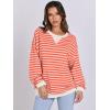 image:imageANRABESS Womens Striped Oversized Sweatshirts Crew Neck Long Sleeve Shirts Soft Color Block Pullover Top Fashion ClothingPink Orange