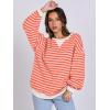 image:imageANRABESS Womens Striped Oversized Sweatshirts Crew Neck Long Sleeve Shirts Soft Color Block Pullover Top Fashion ClothingPink Orange