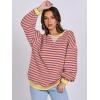 image:imageANRABESS Womens Striped Oversized Sweatshirts Crew Neck Long Sleeve Shirts Soft Color Block Pullover Top Fashion ClothingPurple Orange