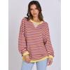 image:imageANRABESS Womens Striped Oversized Sweatshirts Crew Neck Long Sleeve Shirts Soft Color Block Pullover Top Fashion ClothingPurple Orange