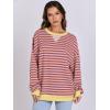 image:imageANRABESS Womens Striped Oversized Sweatshirts Crew Neck Long Sleeve Shirts Soft Color Block Pullover Top Fashion ClothingPurple Orange