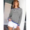 image:imageANRABESS Womens Striped Sweaters Long Sleeve Top Crewneck Color Block Casual Loose Knitted Pullover Shirts 2025 Fall OutfitsBlack White Blue