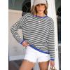 image:imageANRABESS Womens Striped Sweaters Long Sleeve Top Crewneck Color Block Casual Loose Knitted Pullover Shirts 2025 Fall OutfitsBlack White Blue
