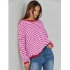 image:imageANRABESS Womens Striped Sweaters Long Sleeve Top Crewneck Color Block Casual Loose Knitted Pullover Shirts 2025 Fall OutfitsRed White Pink