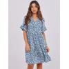 image:imageANRABESS Womens Summer Casual Dress VNeck Ruffle Sleeve Tiered Mini Dress Soft Comfy Fabric with Pockets for AllDay WearBlue White Floral