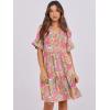 image:imageANRABESS Womens Summer Casual Dress VNeck Ruffle Sleeve Tiered Mini Dress Soft Comfy Fabric with Pockets for AllDay WearGrey Pink Floral