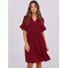 image:imageANRABESS Womens Summer Casual Dress VNeck Ruffle Sleeve Tiered Mini Dress Soft Comfy Fabric with Pockets for AllDay WearWine Red