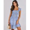 image:imageANRABESS Womens Summer Casual Sleeveless Square Neck Dress 2026 Smocked Ruffle Backless Boho Beach Cute Teen Short SundressFloral Blue White