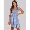 image:imageANRABESS Womens Summer Casual Sleeveless Square Neck Dress 2026 Smocked Ruffle Backless Boho Beach Cute Teen Short SundressFloral Blue White
