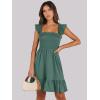 image:imageANRABESS Womens Summer Casual Sleeveless Square Neck Dress 2026 Smocked Ruffle Backless Boho Beach Cute Teen Short SundressGrass Green