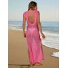 image:imageANRABESS Womens Swimsuit Cover Up Sleeveless Hollow Knit Bikini Swimwear Bathing Suit Coverup Crochet Beach DressHot Pink