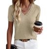 image:imageANRABESS Women Short Sleeve Sweaters Wool Blend V Neck Sweater Shirts Business Casual Work Tops 2026 Summer Vacation OutfitsAlmond