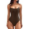 image:imageANRABESS Women Square Neck Spaghetti Straps Bodysuits Double Lined Sleeveless Backless Cami Body Suits Top 2026 TrendyDeep Brown