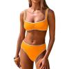 image:imageANRABESS Womens Bikini Sets Two Piece Swimsuit Ribbed Front Ruched Mid Waisted Bathing Suit Color Block 2026 Beach SwimwearNeon Orange