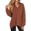 image:imageANRABESS Womens Oversized Sweatshirts Long Sleeve Tunic Shirts V Neck Loose Pullover Tops 2026 Spring Teen Girls OutfitCaramel Brown