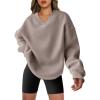image:imageANRABESS Womens Oversized V Neck Sweatshirt Fleece Long Sleeve Hoodies Pullover Comfy Top 2026 Outfits Teen Preppy ClothesLight Khaki