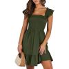 image:imageANRABESS Womens Summer Casual Sleeveless Square Neck Dress 2026 Smocked Ruffle Backless Boho Beach Cute Teen Short SundressArmy Green