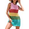 image:imageANRABESS Womens Swimsuit Cover Up Sleeveless Knit 2026 Summer Outfits Swimwear Bathing Suit Coverup Crochet Beach DressRainbow