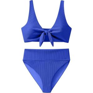 image:imageANRABESS Bikini Sets for Women Summer High Waisted 2 Piece Bathing Suit Ribbed Tie Knot Swimsuit 2026 Beach Vacation SwimwearRoyal Blue