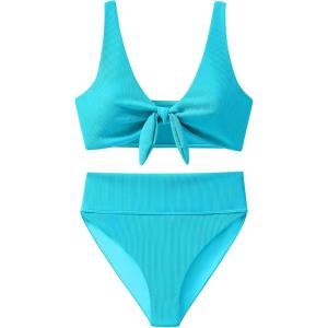 image:imageANRABESS Bikini Sets for Women Summer High Waisted 2 Piece Bathing Suit Ribbed Tie Knot Swimsuit 2026 Beach Vacation SwimwearTurquoise