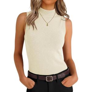 image:imageANRABESS Mock Neck Tank Tops Sweaters Wool Blend Sleeveless Soft Fitted Business Casual Sweater Shirts 2026 Summer ClothesCream White
