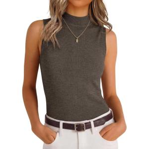 image:imageANRABESS Mock Neck Tank Tops Sweaters Wool Blend Sleeveless Soft Fitted Business Casual Sweater Shirts 2026 Summer ClothesDrak Taupe
