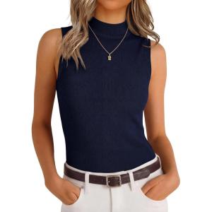 image:imageANRABESS Mock Neck Tank Tops Sweaters Wool Blend Sleeveless Soft Fitted Business Casual Sweater Shirts 2026 Summer ClothesNavy Blue