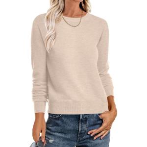image:imageANRABESS Sweater for Women Long Sleeve Crewneck 2026 Spring Winter Soft Loose Fit Basic Knit Pullover Sweaters Top OutfitsAlmond