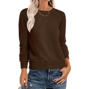 image:imageANRABESS Sweater for Women Long Sleeve Crewneck 2026 Spring Winter Soft Loose Fit Basic Knit Pullover Sweaters Top OutfitsCoffee