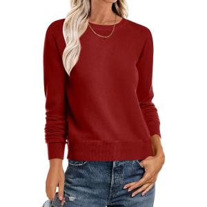 image:imageANRABESS Sweater for Women Long Sleeve Crewneck 2026 Spring Winter Soft Loose Fit Basic Knit Pullover Sweaters Top OutfitsRed